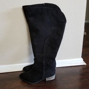 Faux suede, wide calf, knee high riding boots